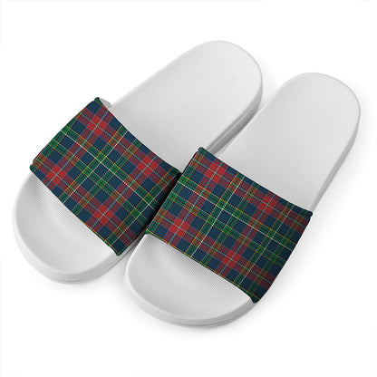 Blue Green And Red Scottish Plaid Print White Slide Sandals