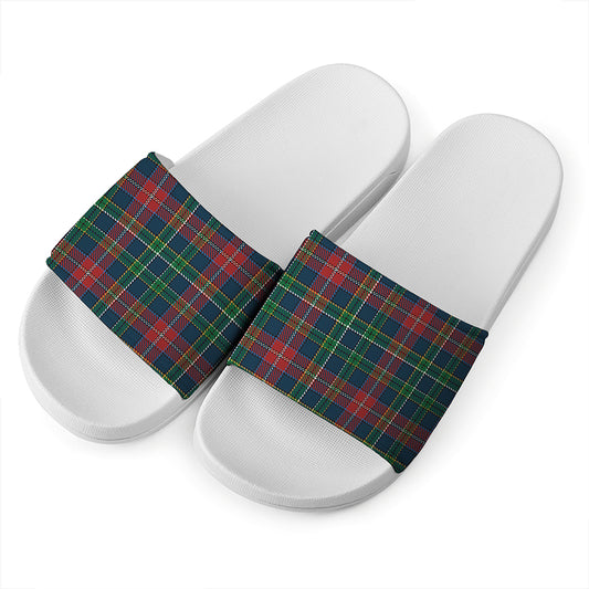 Blue Green And Red Scottish Plaid Print White Slide Sandals