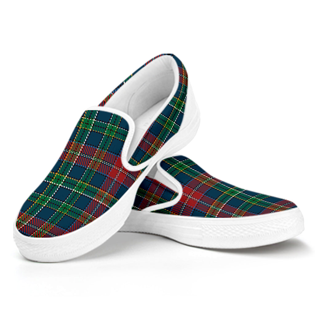 Blue Green And Red Scottish Plaid Print White Slip On Shoes