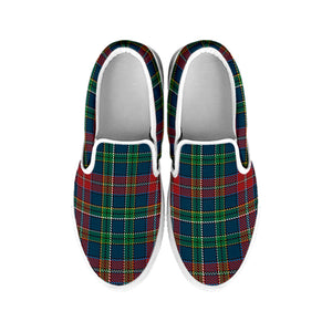 Blue Green And Red Scottish Plaid Print White Slip On Shoes
