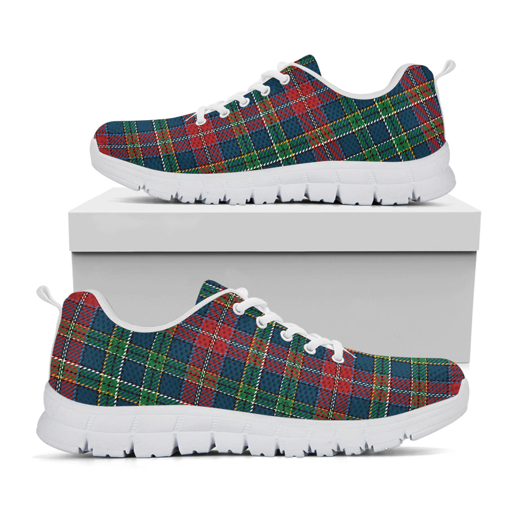 Blue Green And Red Scottish Plaid Print White Sneakers