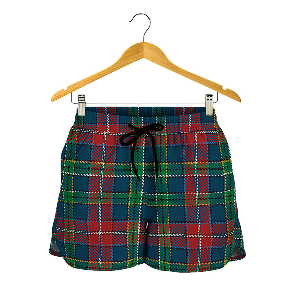 Blue Green And Red Scottish Plaid Print Women's Shorts