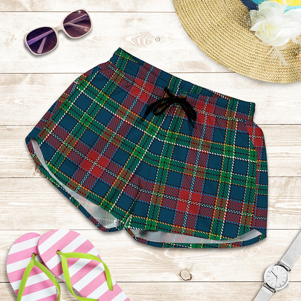 Blue Green And Red Scottish Plaid Print Women's Shorts