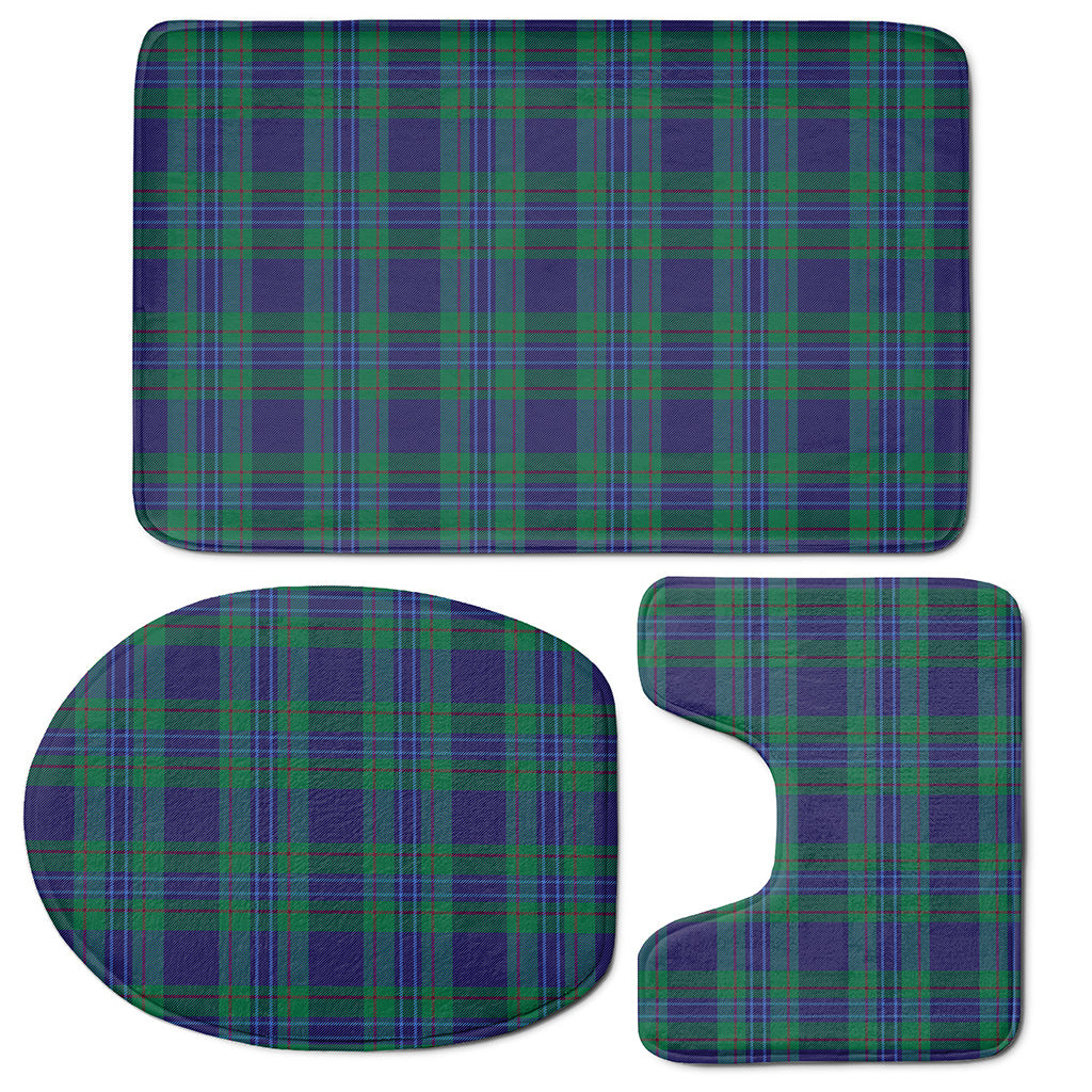 Blue Green And Red Tartan Pattern Print 3 Piece Bath Mat Set