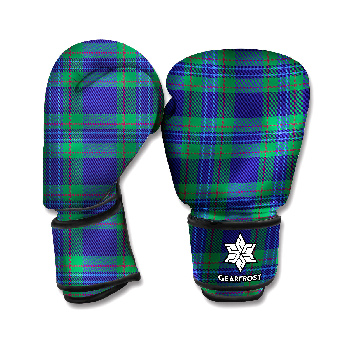 Blue Green And Red Tartan Pattern Print Boxing Gloves