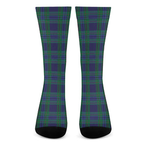 Blue Green And Red Tartan Pattern Print Crew Socks