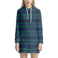Blue Green And Red Tartan Pattern Print Pullover Hoodie Dress