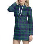 Blue Green And Red Tartan Pattern Print Hoodie Dress