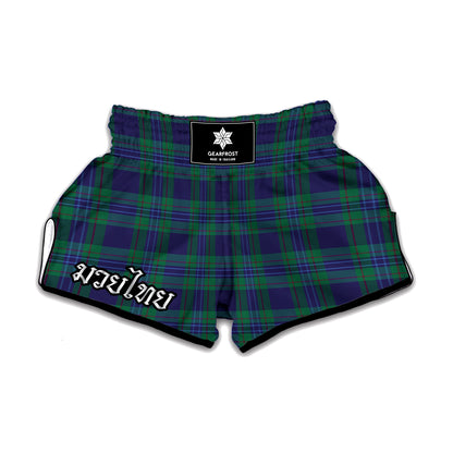 Blue Green And Red Tartan Pattern Print Muay Thai Boxing Shorts