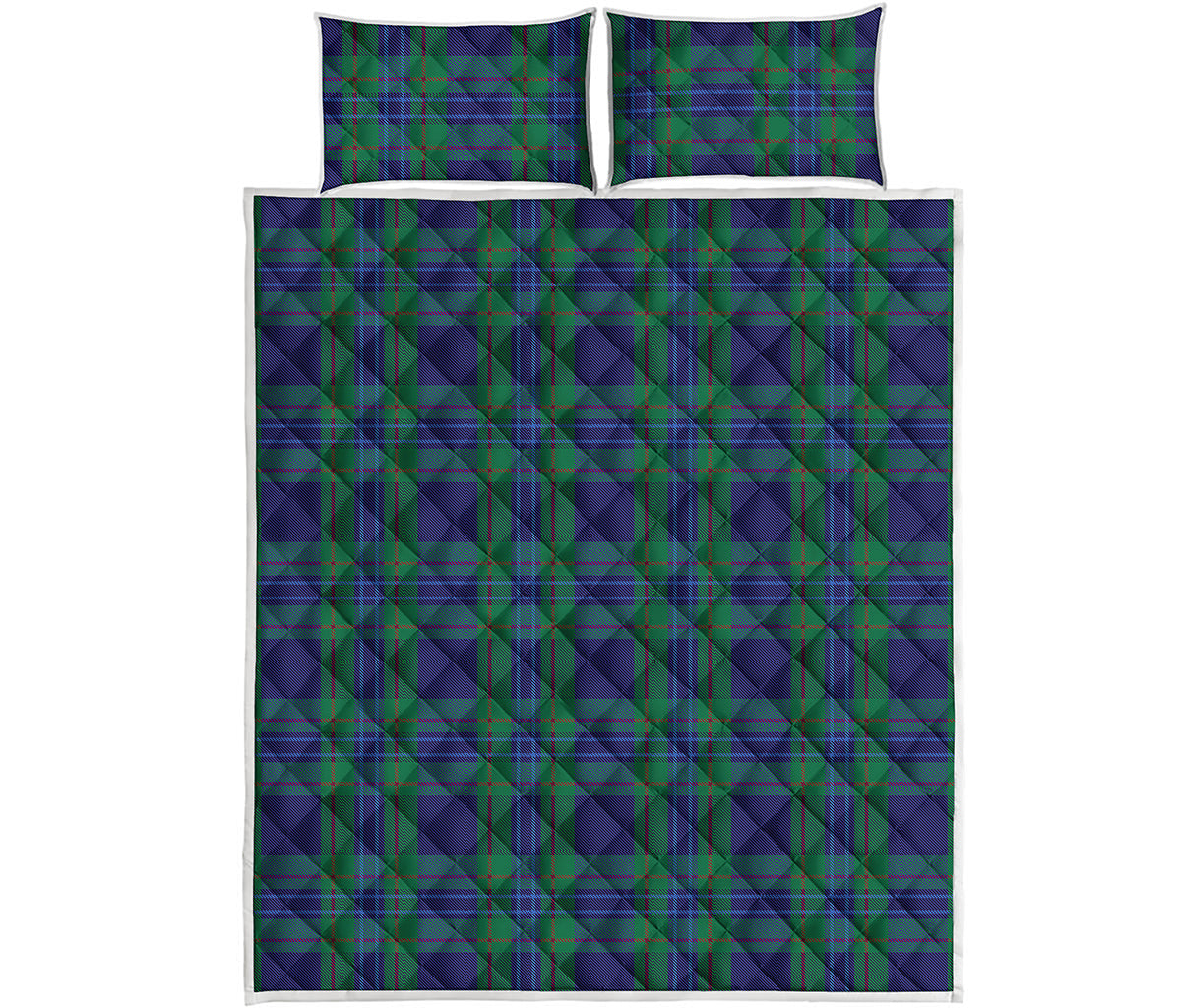 Blue Green And Red Tartan Pattern Print Quilt Bed Set