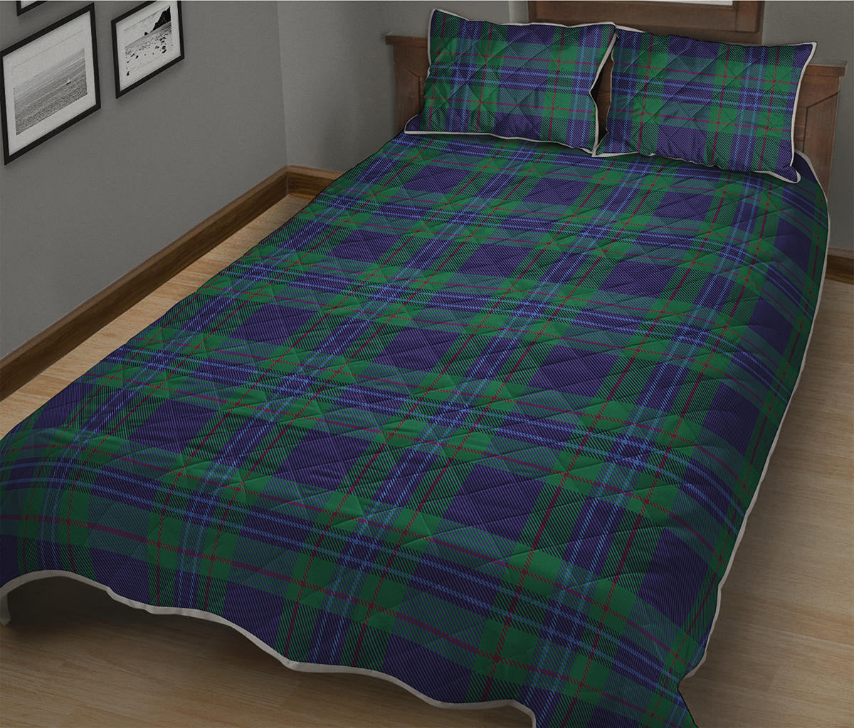 Blue Green And Red Tartan Pattern Print Quilt Bed Set