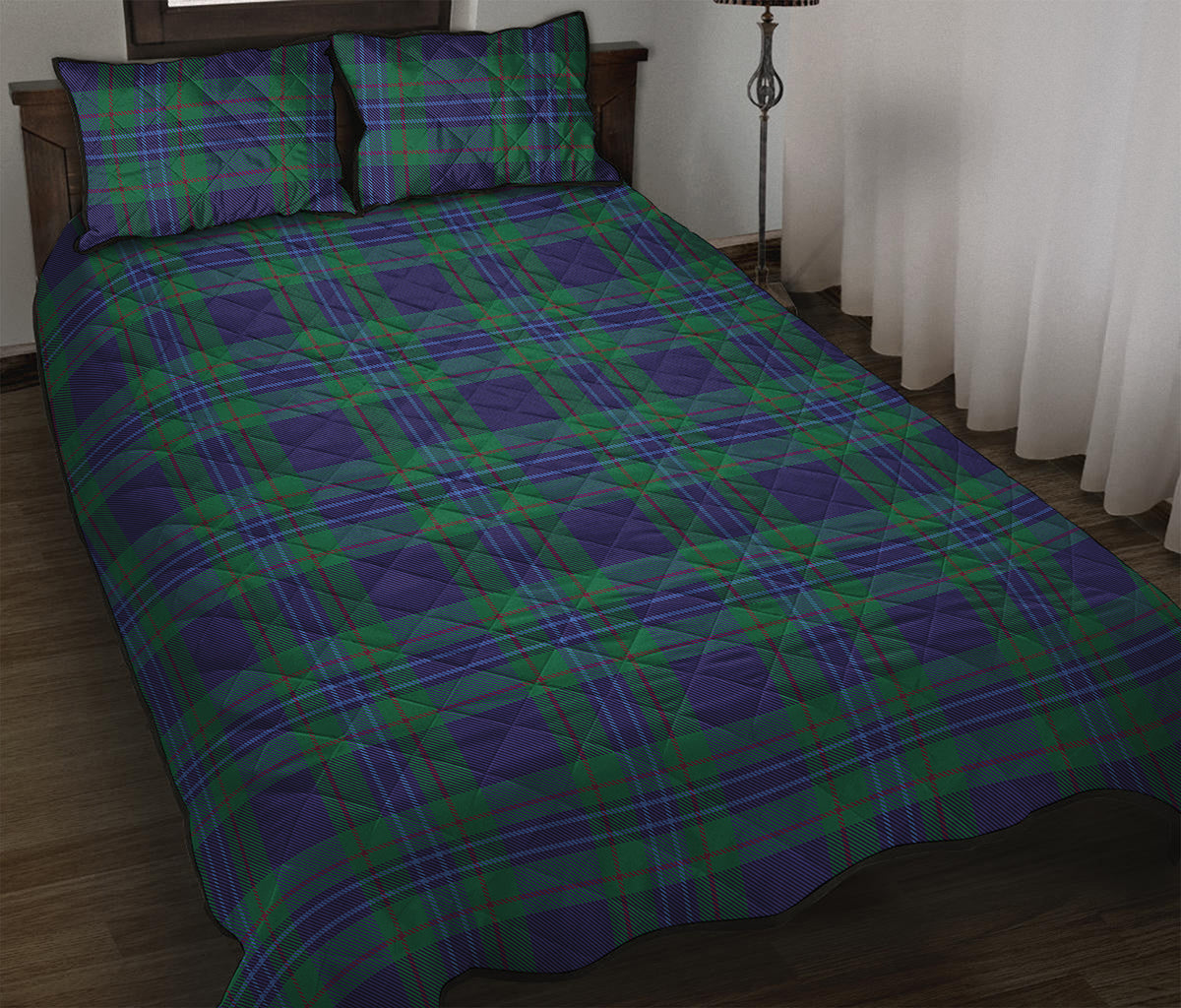Blue Green And Red Tartan Pattern Print Quilt Bed Set