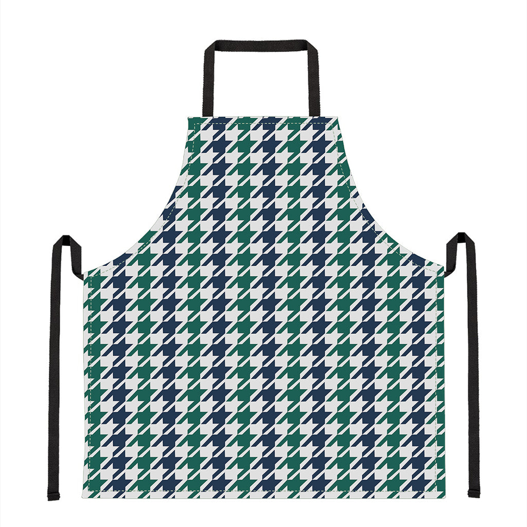 Blue Green And White Houndstooth Print Apron