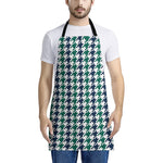 Blue Green And White Houndstooth Print Apron