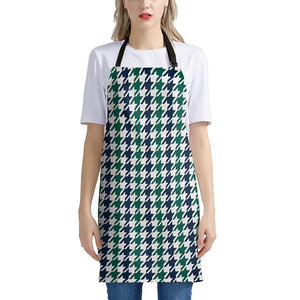 Blue Green And White Houndstooth Print Apron