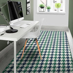 Blue Green And White Houndstooth Print Area Rug