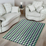 Blue Green And White Houndstooth Print Area Rug
