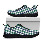 Blue Green And White Houndstooth Print Black Sneakers