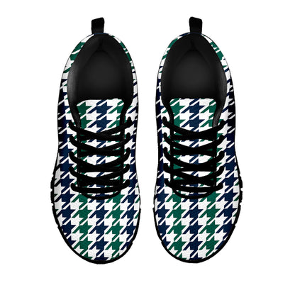 Blue Green And White Houndstooth Print Black Sneakers