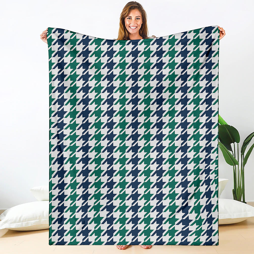 Blue Green And White Houndstooth Print Blanket