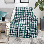 Blue Green And White Houndstooth Print Blanket