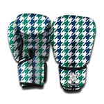 Blue Green And White Houndstooth Print Boxing Gloves