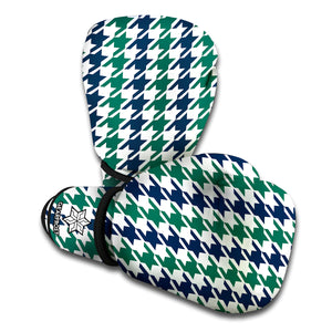 Blue Green And White Houndstooth Print Boxing Gloves