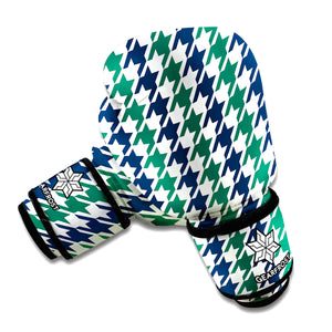 Blue Green And White Houndstooth Print Boxing Gloves