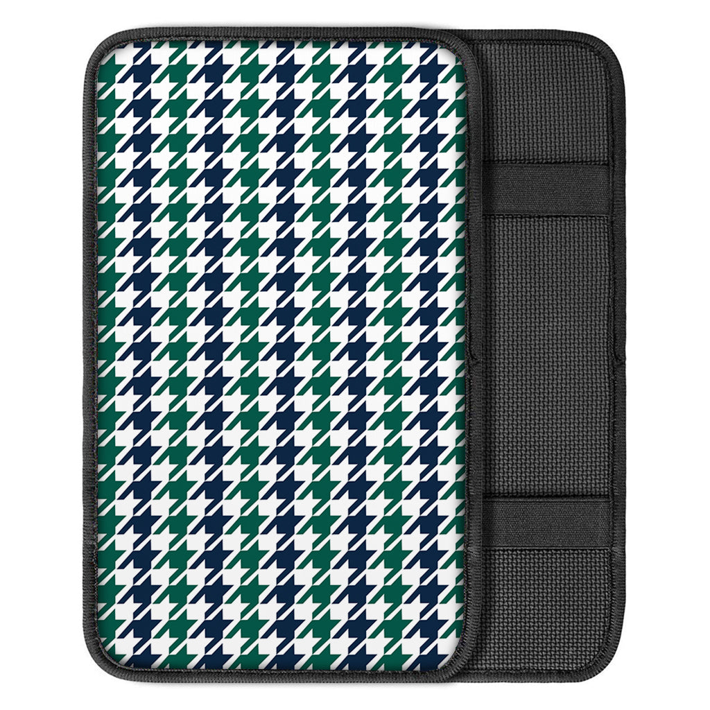 Blue Green And White Houndstooth Print Car Center Console Cover