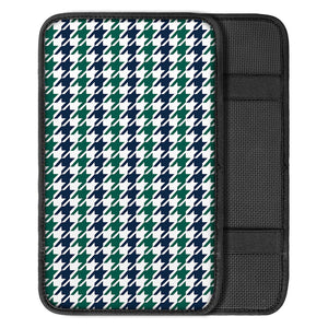 Blue Green And White Houndstooth Print Car Center Console Cover