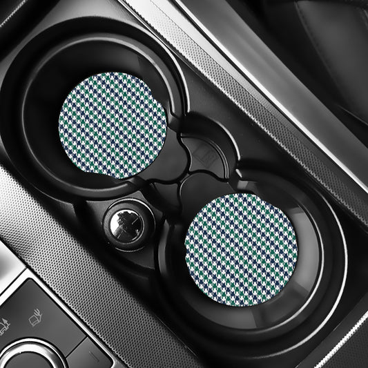 Blue Green And White Houndstooth Print Car Coasters
