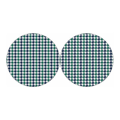 Blue Green And White Houndstooth Print Car Coasters