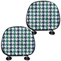 Blue Green And White Houndstooth Print Car Headrest Covers