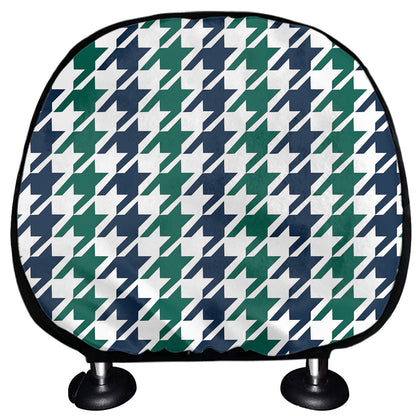 Blue Green And White Houndstooth Print Car Headrest Covers
