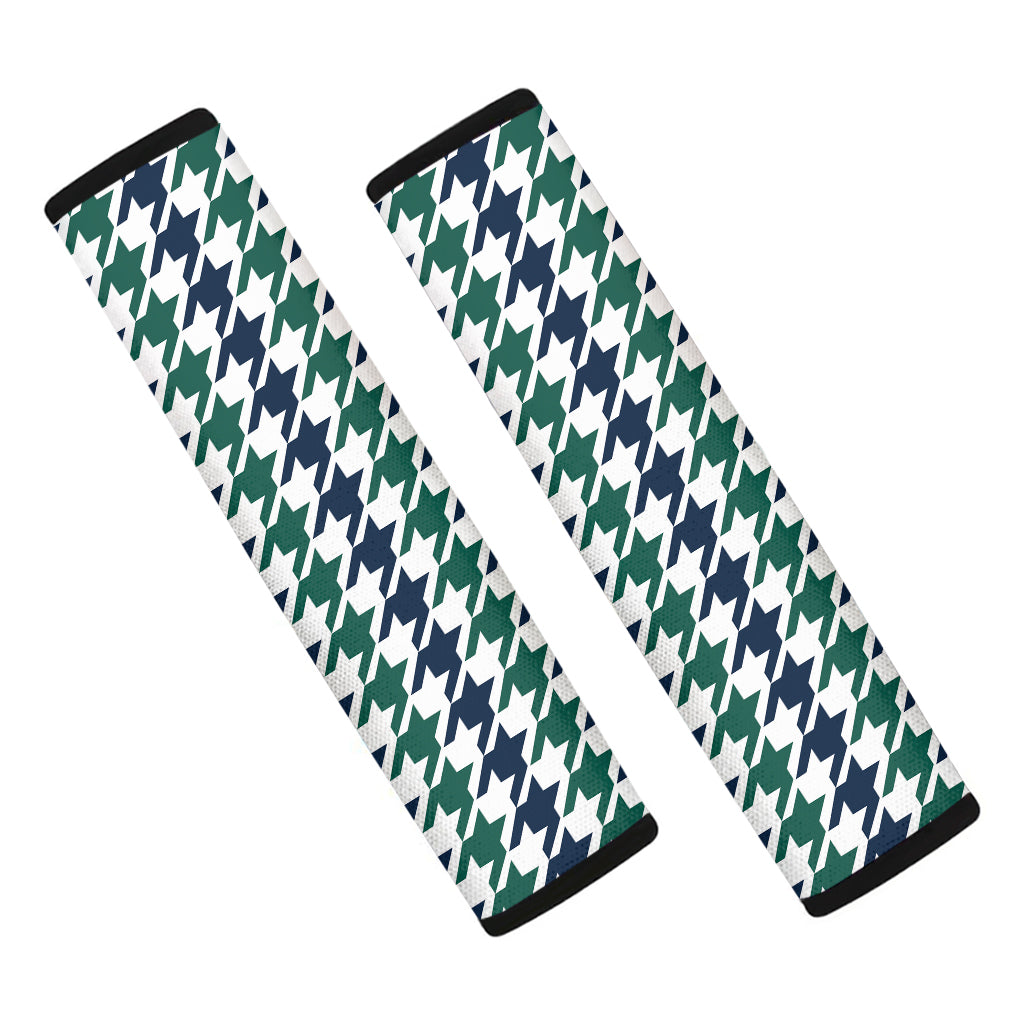 Blue Green And White Houndstooth Print Car Seat Belt Covers