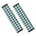Blue Green And White Houndstooth Print Car Seat Belt Covers