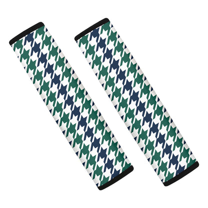 Blue Green And White Houndstooth Print Car Seat Belt Covers