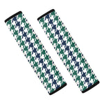 Blue Green And White Houndstooth Print Car Seat Belt Covers