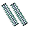 Blue Green And White Houndstooth Print Car Seat Belt Covers