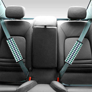 Blue Green And White Houndstooth Print Car Seat Belt Covers