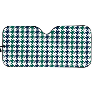 Blue Green And White Houndstooth Print Car Sun Shade