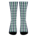 Blue Green And White Houndstooth Print Crew Socks