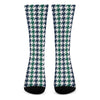 Blue Green And White Houndstooth Print Crew Socks