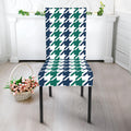 Blue Green And White Houndstooth Print Dining Chair Slipcover