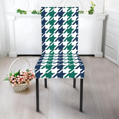 Blue Green And White Houndstooth Print Dining Chair Slipcover