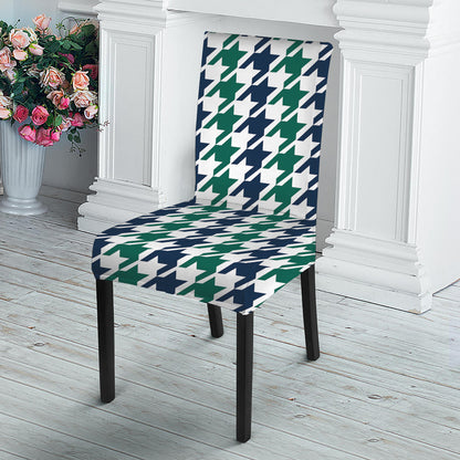 Blue Green And White Houndstooth Print Dining Chair Slipcover