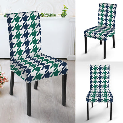 Blue Green And White Houndstooth Print Dining Chair Slipcover