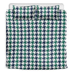 Blue Green And White Houndstooth Print Duvet Cover Bedding Set