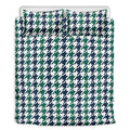 Blue Green And White Houndstooth Print Duvet Cover Bedding Set