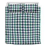 Blue Green And White Houndstooth Print Duvet Cover Bedding Set